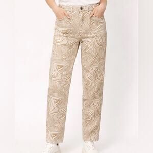 Cotton On Jeans Womens Size 4 Tan Paisley Mom Jeans High Rise Straight Leg EUC